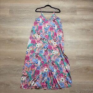 Van Winkle & Co Pink Floral Maxi Dress w/ Side Slits Women's Medium Color Pink